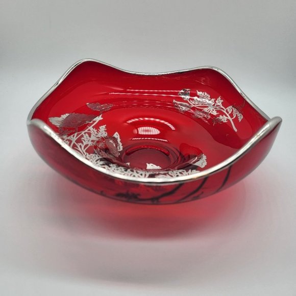 Vintage 6" Ruby Red Candy Dish Silver City Flanders MCM Elegant Glass - Picture 2 of 9